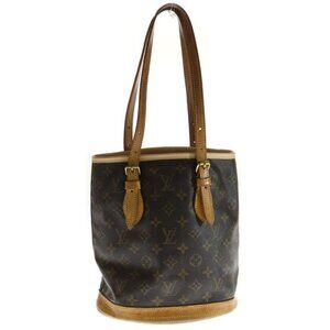 Louis Vuitton Monogram Bucket PM Tote Pouch Handbag Brown Leather